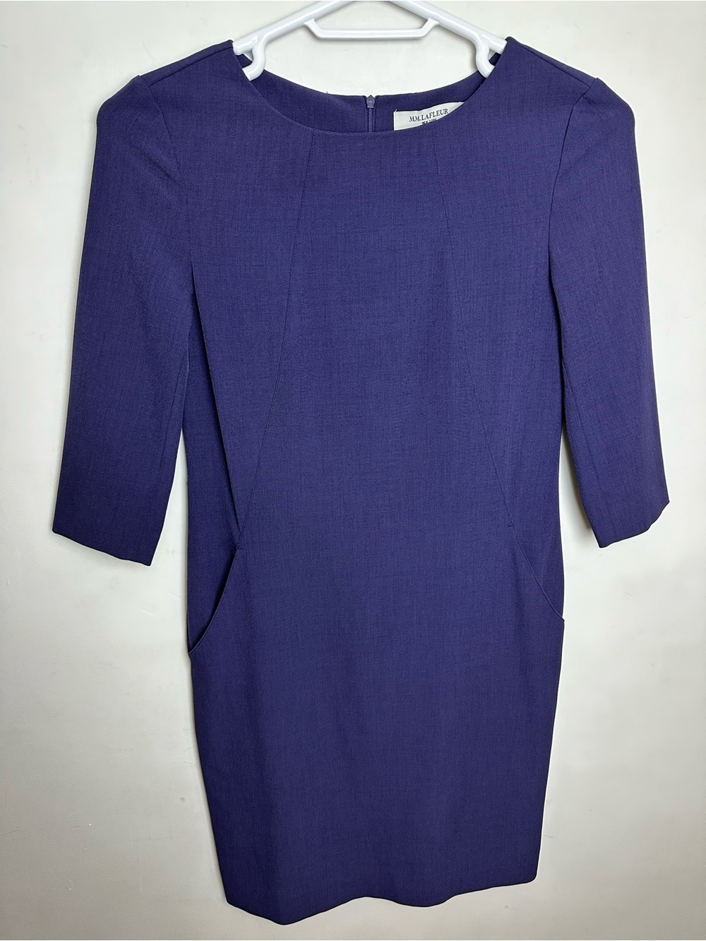 M. M. Lafleur Purple Sheath Dress Women's Size 8 Pockets 3/4 Sleeve Neutral